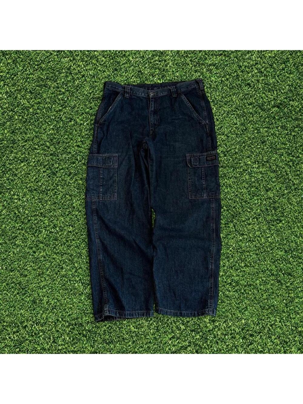 Vintage Wrangler Y2K Baggy Cargo Jeans Dark Wash Size 34